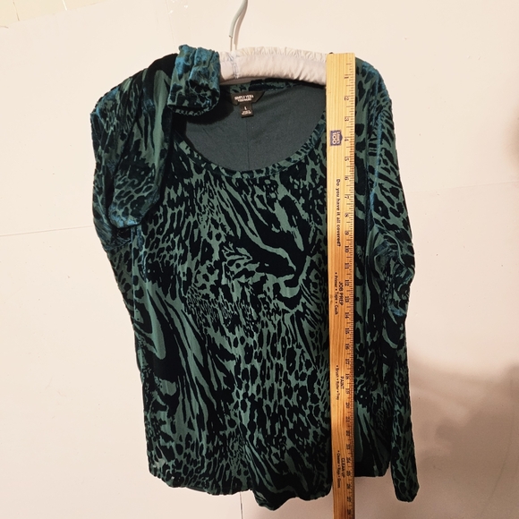 Simply Vera Vera Wang Size L Green Velvet Long-Sleeved Round Neck Blouse Shirt T - Picture 10 of 16